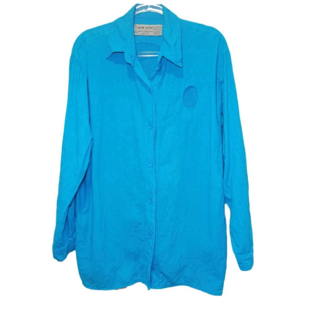 New Hero Vintage Oversize Aqua 100% Cotton Long Sleeve Top Size S